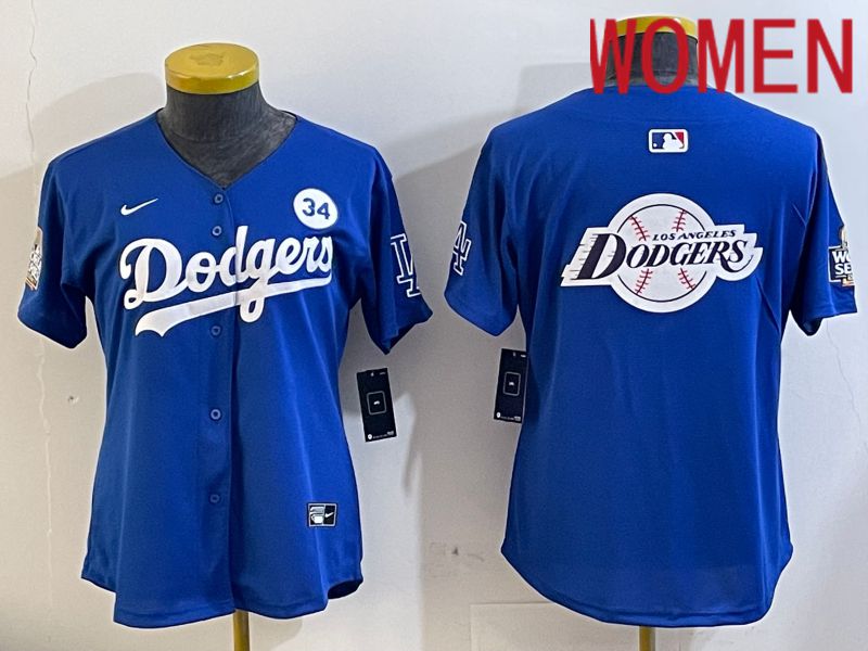 Women Los Angeles Dodgers blank 2024 World series patch blue jersey 202411246